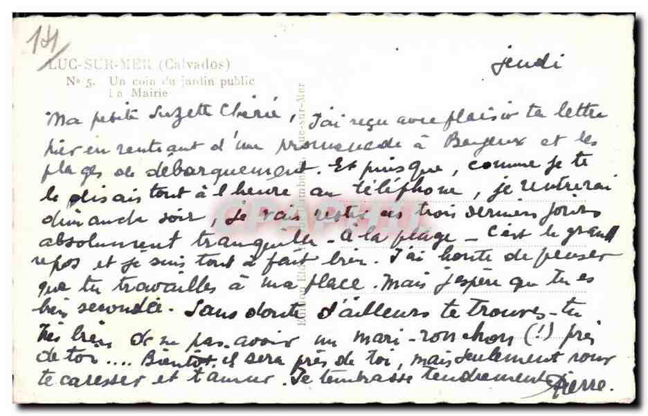 CPSM Luc sur mer Un coin du jardin public La mairie — Verso