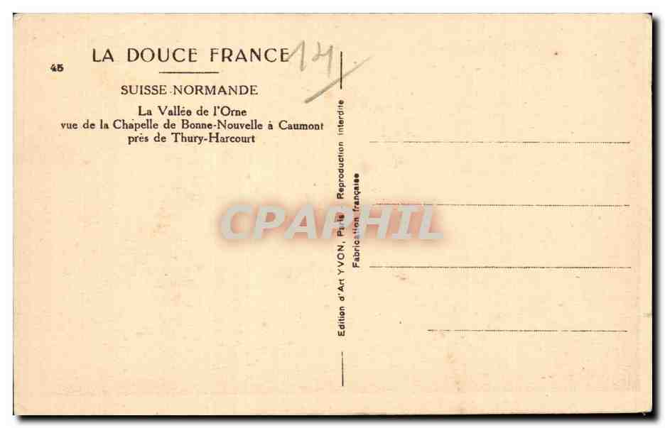 CPA Vallee de l'orne vue de la chapelle de Bonne Nouvelle a Caumont pres de Thury Harcourt — Rückseite