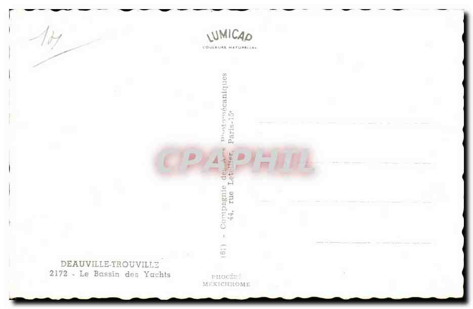 Le Bassin des Yachts à Deauville — éditeur IRIS — Verso