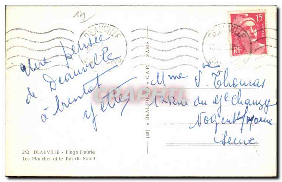 Deauville - Plage Fleurie — Les Planches et le Bar du Soleil — éditeur REAL PHOTO, n° (49) — Reverso