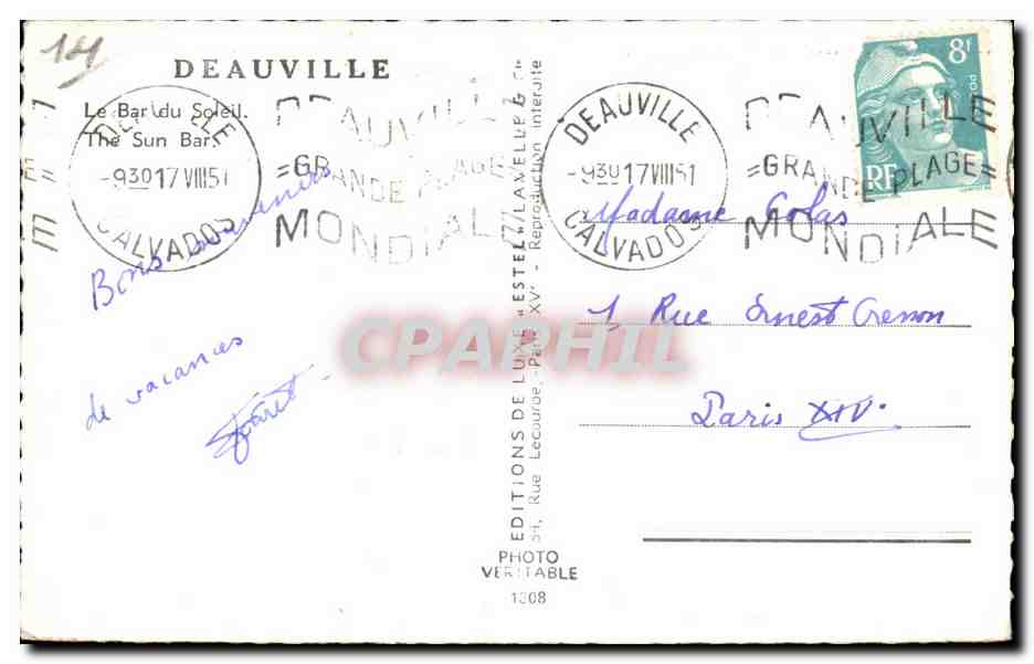 Le Bar du Soleil — Deauville — Éditions de Luxe Estel — Reverso
