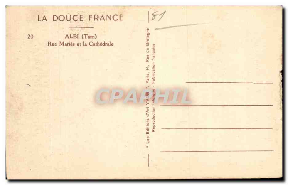 Albi — Straße Mariès und die Kathedrale — Les Éditions d'Art YV, Paris — Rückseite