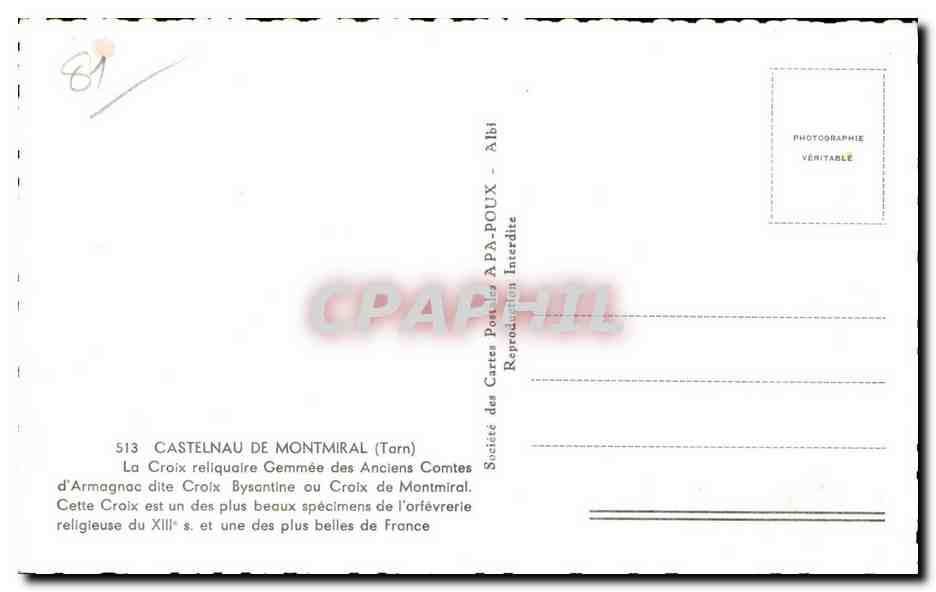 Castelnau de Montmirail - La Croix reliquaire - CPA  — Rückseite