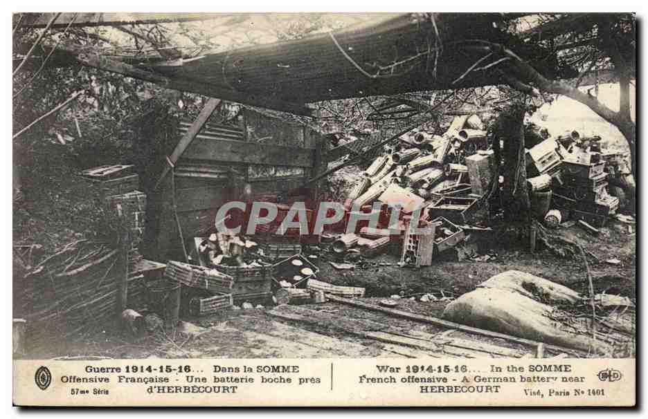 Guerre 1914 - 15 - 16 - Somme - Offensive Francaise - Une batterie boche pres Herrecourt - CPA 