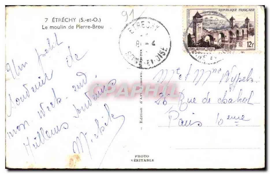 Étréchy (S.-et-O.) — Il mulino di Pierre-Brou — Edizione d'Arte Rameau — Verso