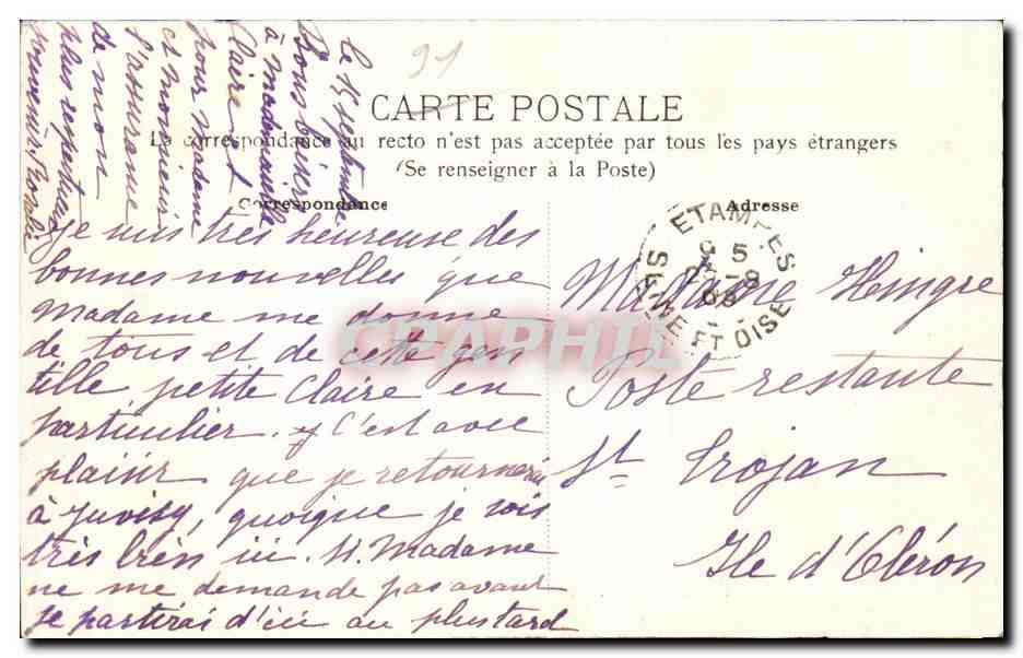 CPA Etampes La fontaine Veret — Rückseite