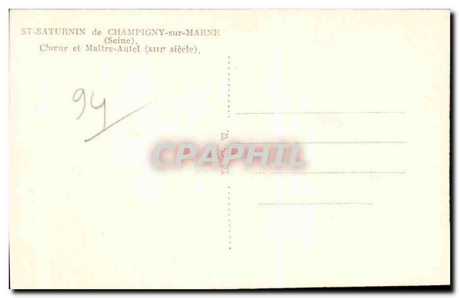 CPSM St Saturnin de Champigny sur marne Choeur et maitre autel  — Rückseite