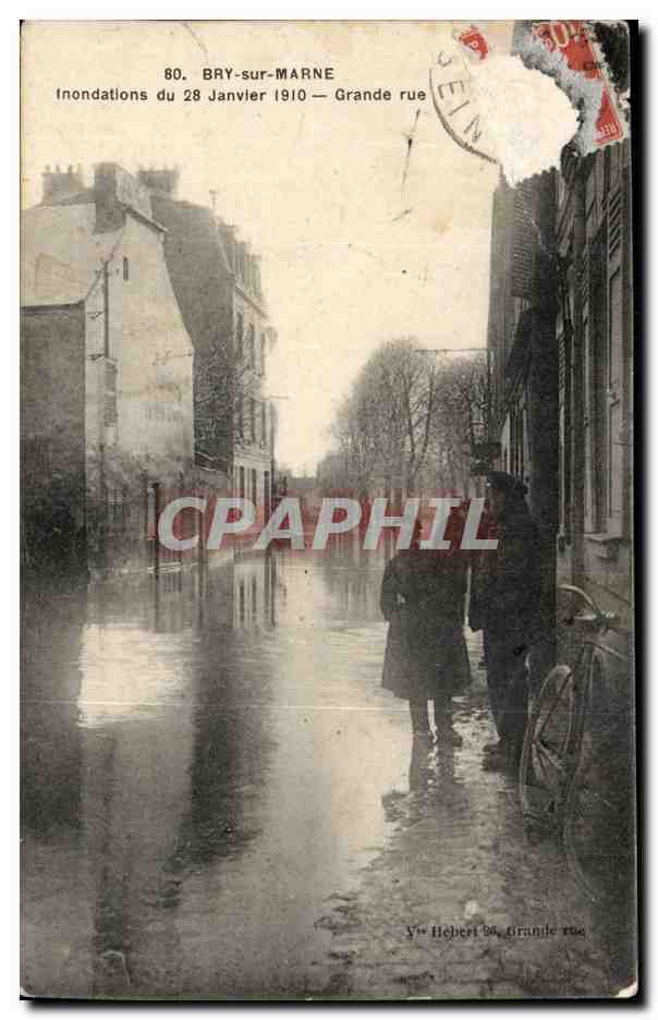 CPA Bry sur Marne Inondations du 28 janvier 1910 Grande rue