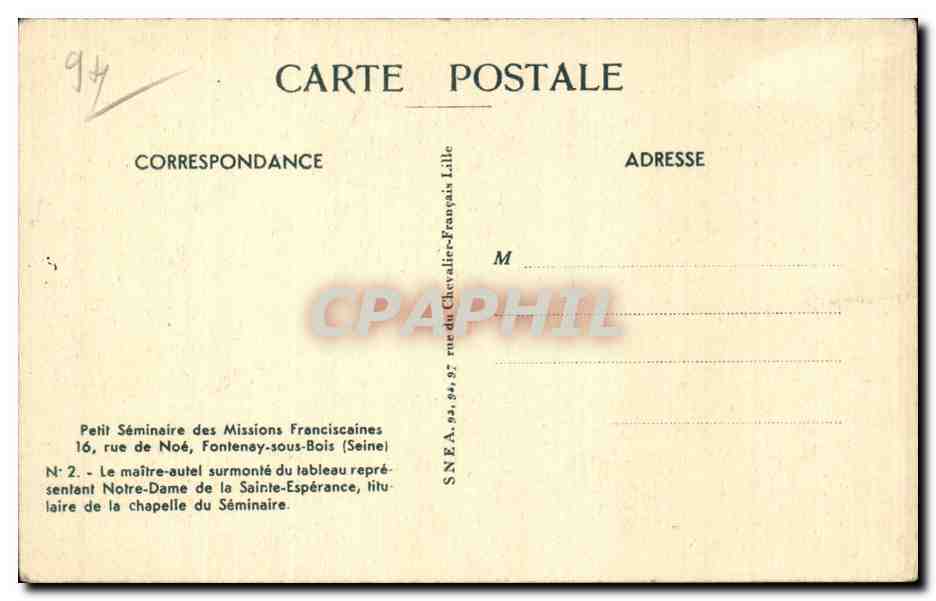CPA Petit seminaire des missions fransiscaines rue de Noe Fontenay sous Bois — Back