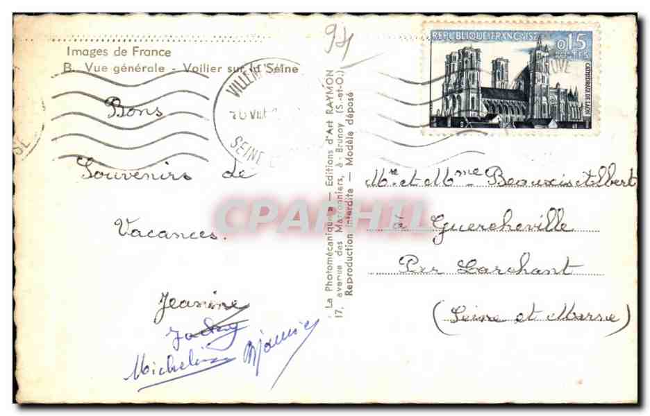 Villeneuve-Saint-Georges — allgemeiner Blick mit Segelboot auf der Seine — Éditions d'Art RAYMON (S.-Brunoy) — Rückseite