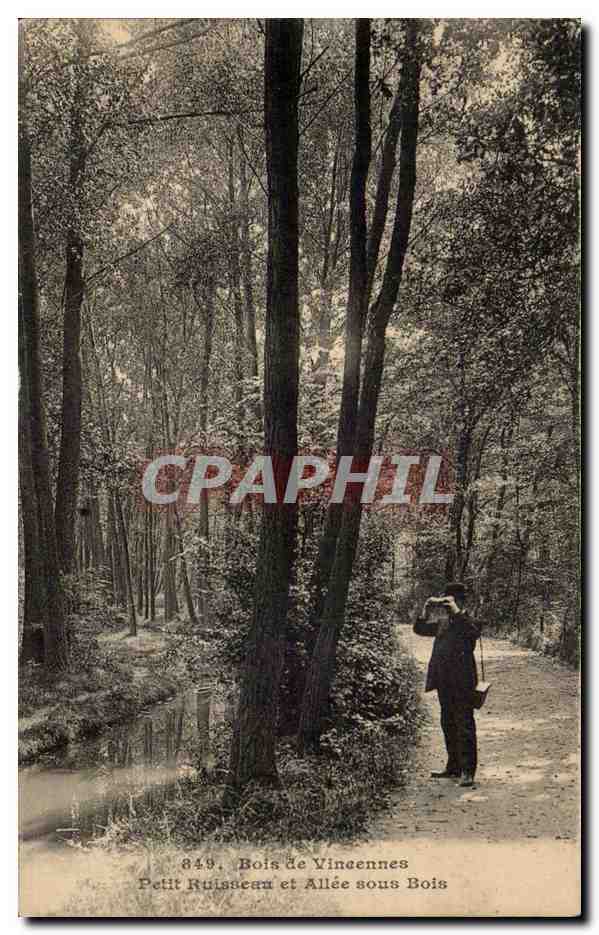Bois de Vincennes — Petit Ruisseau et Allée sous Bois — J. A. phot.-édit. Vincennes, n° 849