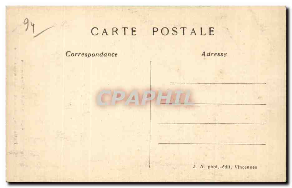 Bois de Vincennes — Petit Ruisseau et Allée sous Bois — J. A. phot.-édit. Vincennes, n° 849 — Reverso