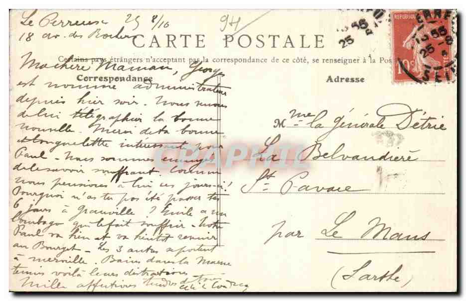 CPA Le perreux Le parc Avenue des rochers — Rückseite