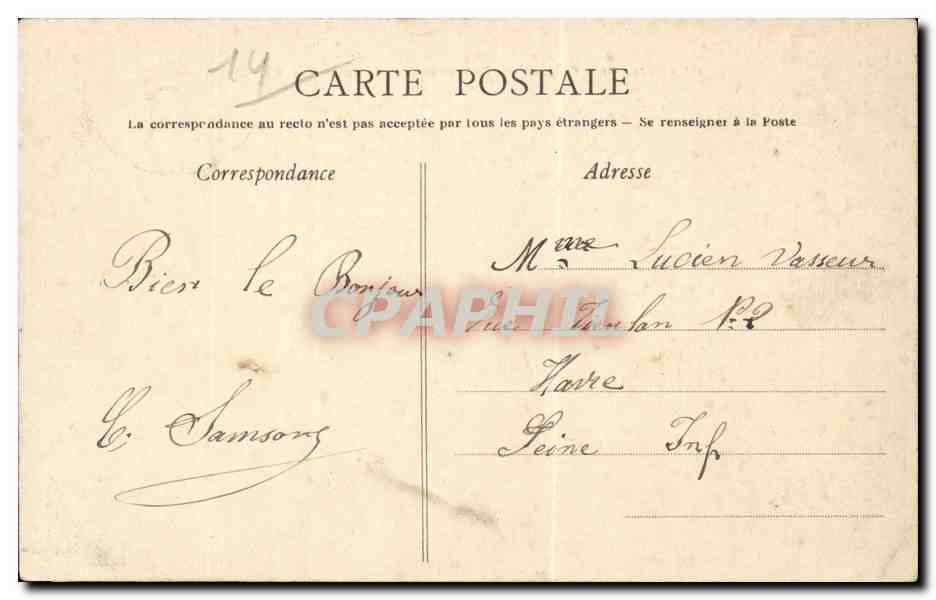 CPA Cabourg Vue generale Kursaal et grand hotel pris de la plage — Rückseite