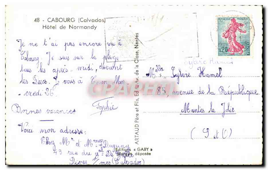 Hôtel de Normandie — Cabourg — Éditions Gaby — Verso