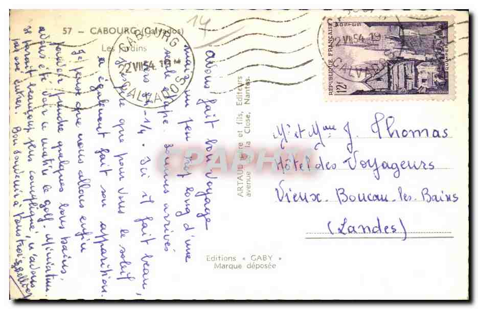 Place du Château — Cabourg — Éditeur Gaby, n° 14 — Verso
