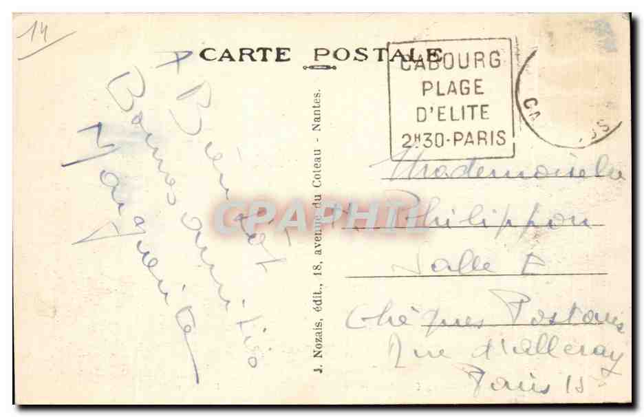 Cabourg (Calvados) — Das Grand Hotel und das Casino am offenen Meer — J. Nozais, Verlag, 18, Avenue du Coteau - Nantes — Rückseite