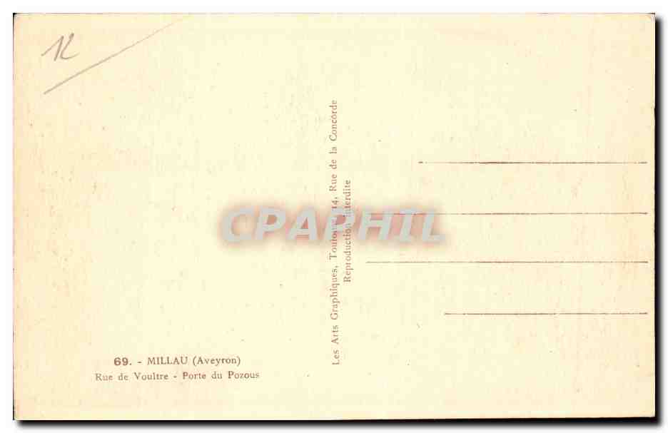 CPA Millau Rue de Voultre Porte de Pozous — Rückseite