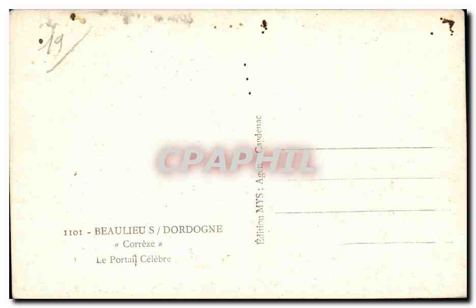 Beaulieu-sur-Dordogne — Le Portail Célèbre — Édition MYS ; Agen, Cardenas — Rückseite