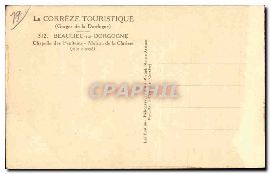 CPA Beaulieu sur Dordogne Chapelle des Penitents maison de la Clarisse — Rückseite