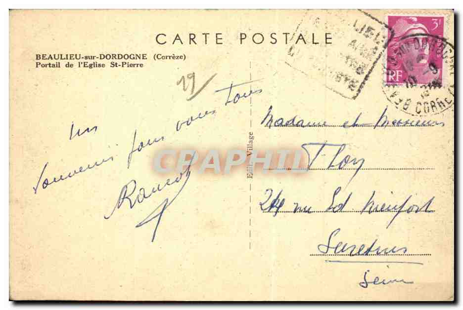 CPA Beaulieu sur Dordogne Portail de l'eglise St Pierre — Rückseite