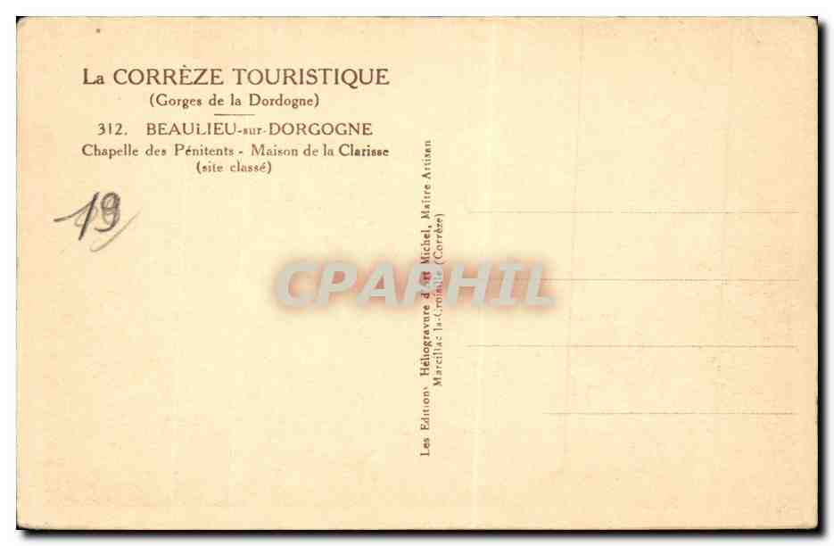 CPA Beaulieu sur Dordogne Chapelle des penitents Maison de la Clarisse  — Rückseite