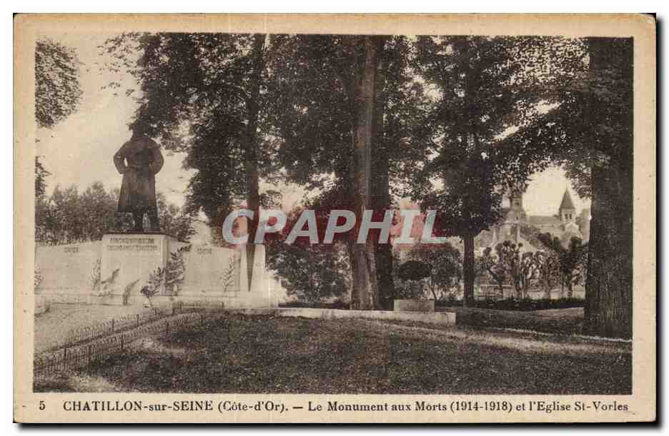 CPA Chatillon sur Seine Le monument aux morts et l'eglise St Vorles