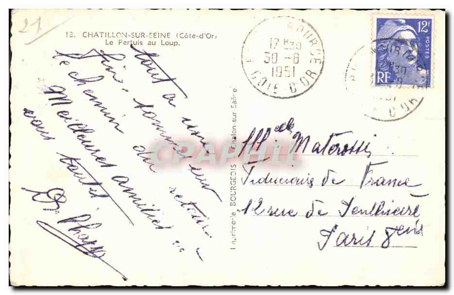 CPA Chatillon sur Seine Le Pertuis au loup — Rückseite