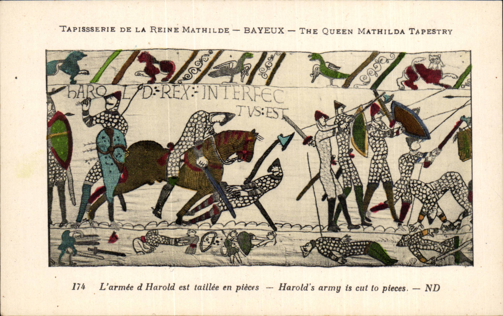 CPA Bayeux Tapisserie de la reine Mathilde L'armee d'Harold est taillee en pieces