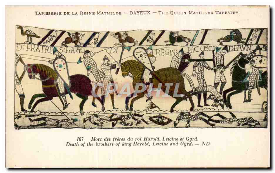 Tapisserie de la Reine Mathilde — Bayeux — The Queen Mathilda Tapestry — scène 167 : Mort des frères du roi Harold, Lewine et Gyrd