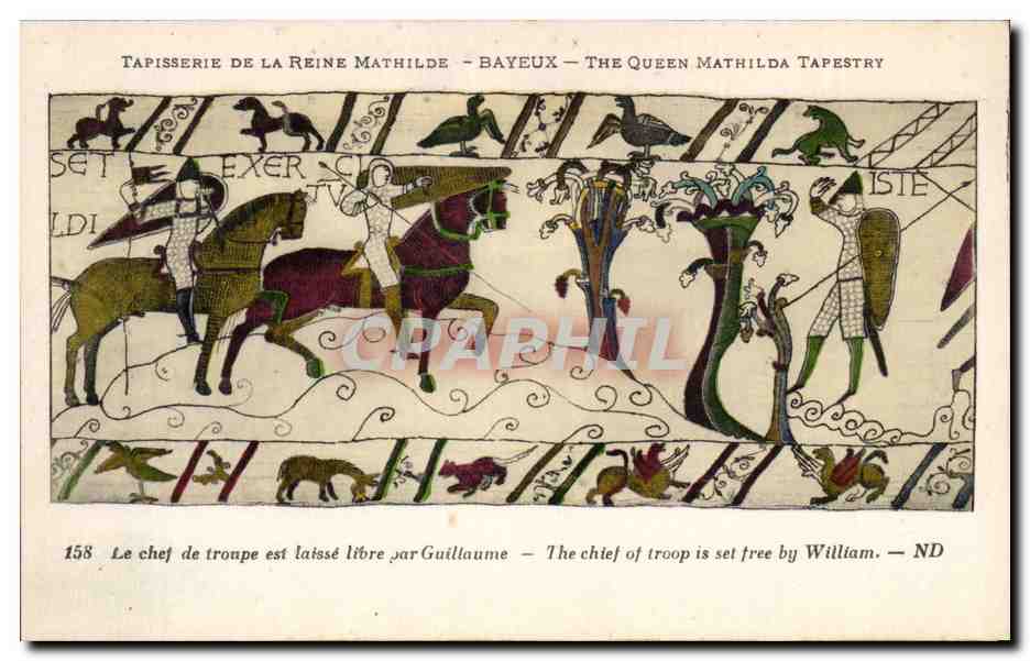 Tapisserie de la Reine Mathilde - Bayeux — scène 158 : Le chef de troupe est laissé libre par Guillaume