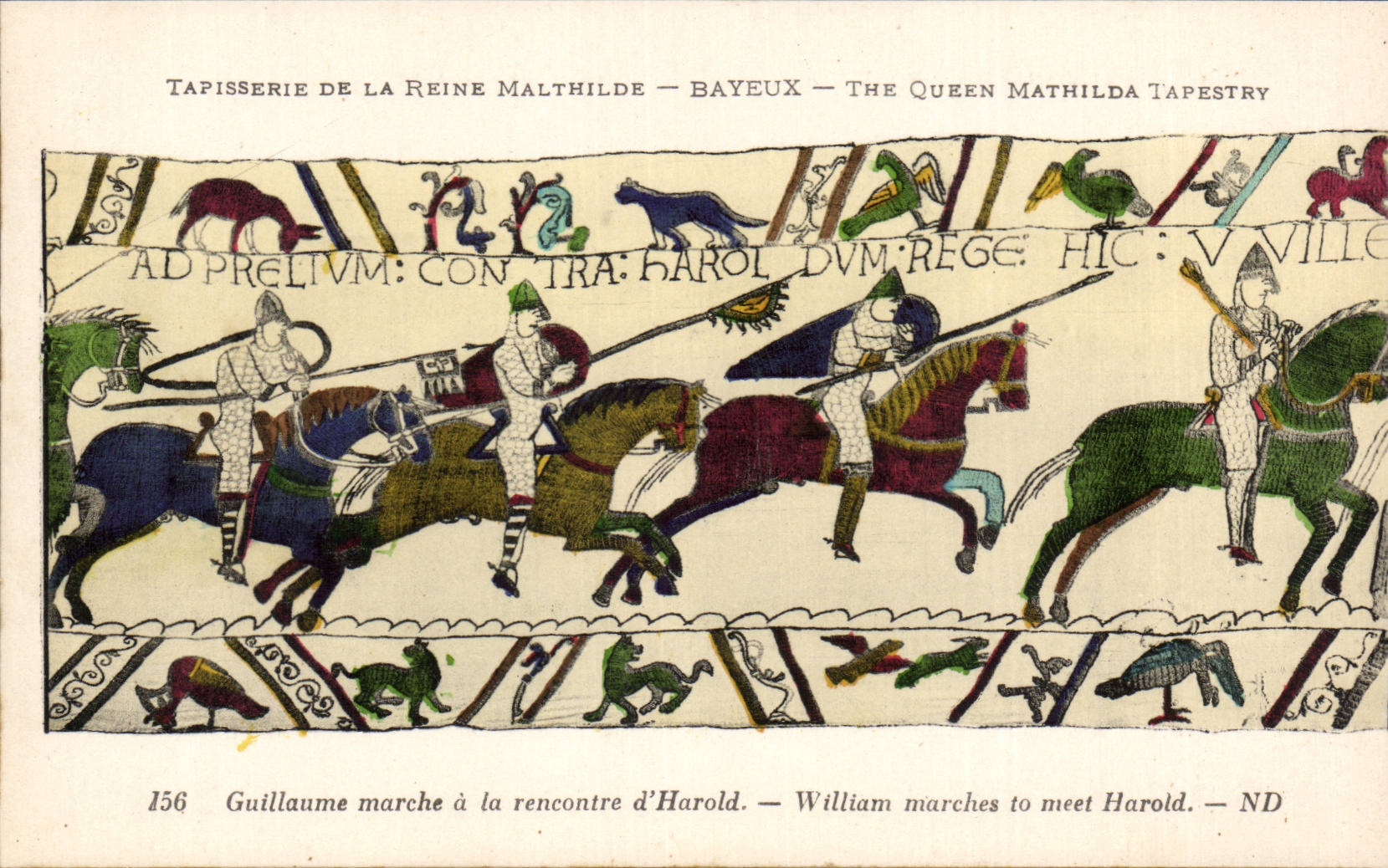 Tapisserie de la Reine Malthilde — Bayeux — The Queen Mathilda Tapestry — scène de Guillaume marche à la rencontre d'Harold — n°156