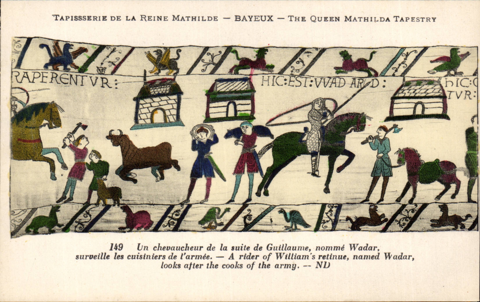 Tapijt van koningin Mathilde — Bayeux — The Queen Mathilda Tapestry — scène 149: Een ruiterschap houdt de keuken in de gaten