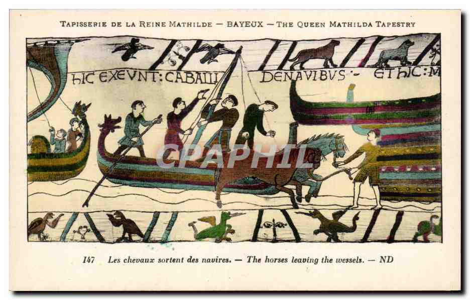 CPA Bayeux Tapisserie de la reine Mathilde Guillaume est arrive a Pevensey