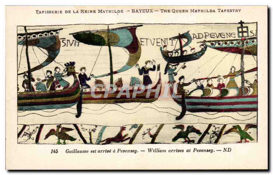 Tapisserie de la Reine Mathilde — Bayeux — The Queen Mathilda Tapestry — scène de William arrivant à Pevensey — n°145