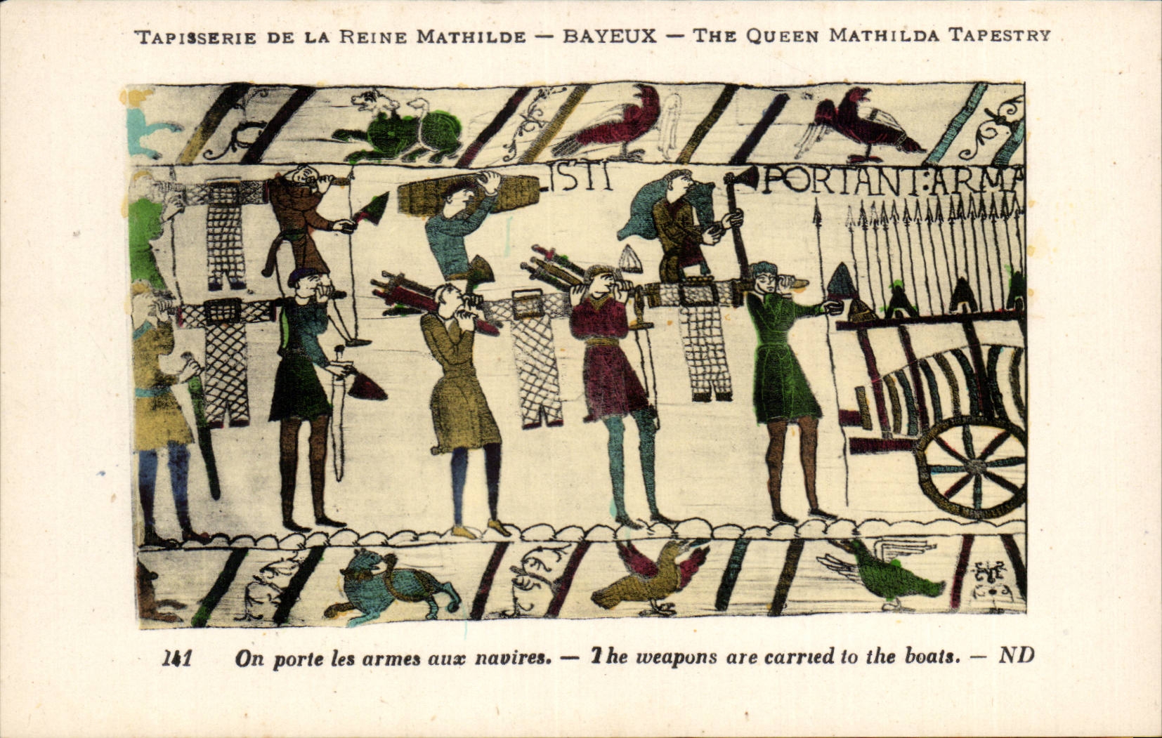 CPA Bayeux Tapisserie de la reine Mathilde On porte les armes aux navires