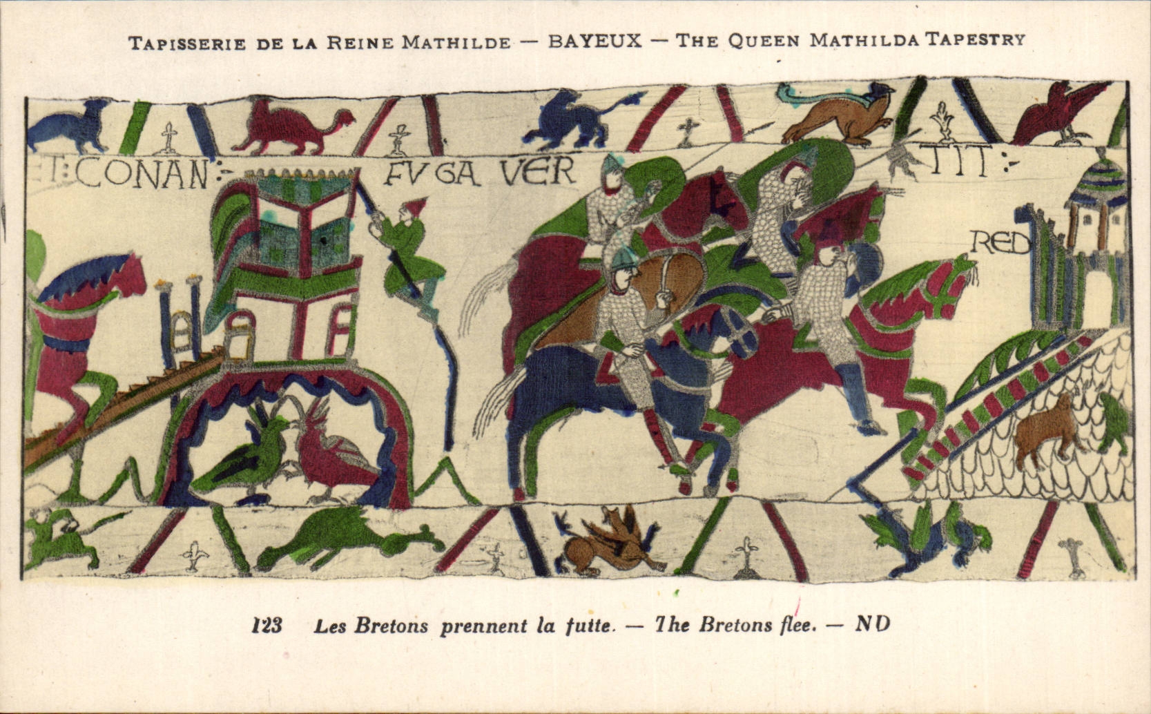 Tapete van koningin Mathilde — Bayeux — scène van de Bretonnen die vluchten — n°123