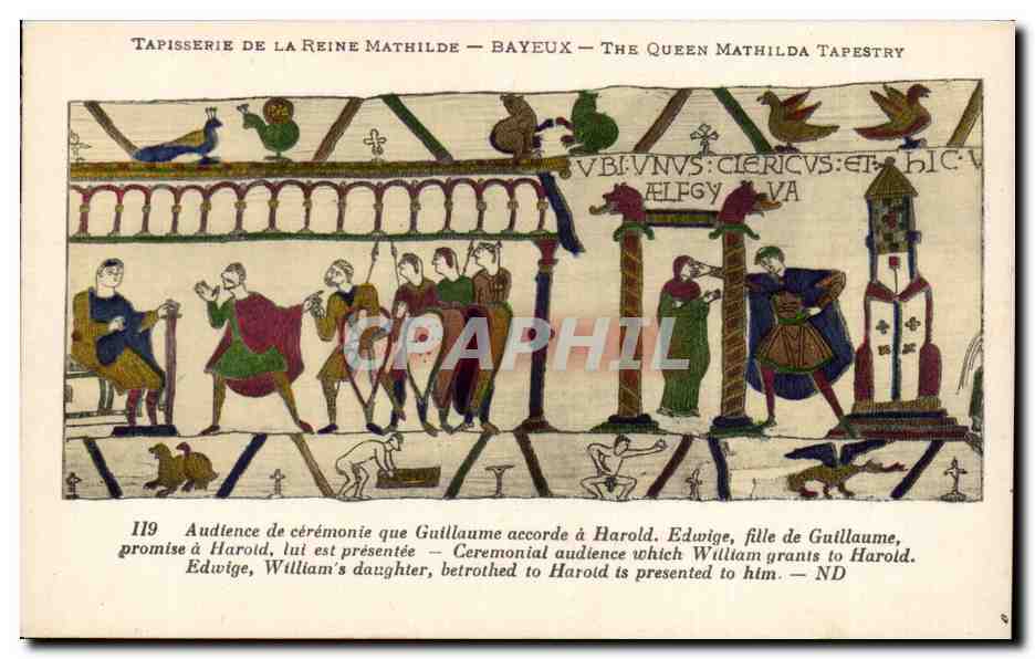 Tapisserie de la Reine Mathilde — Bayeux — scène de présentation de la fiancée Edwige à Harold