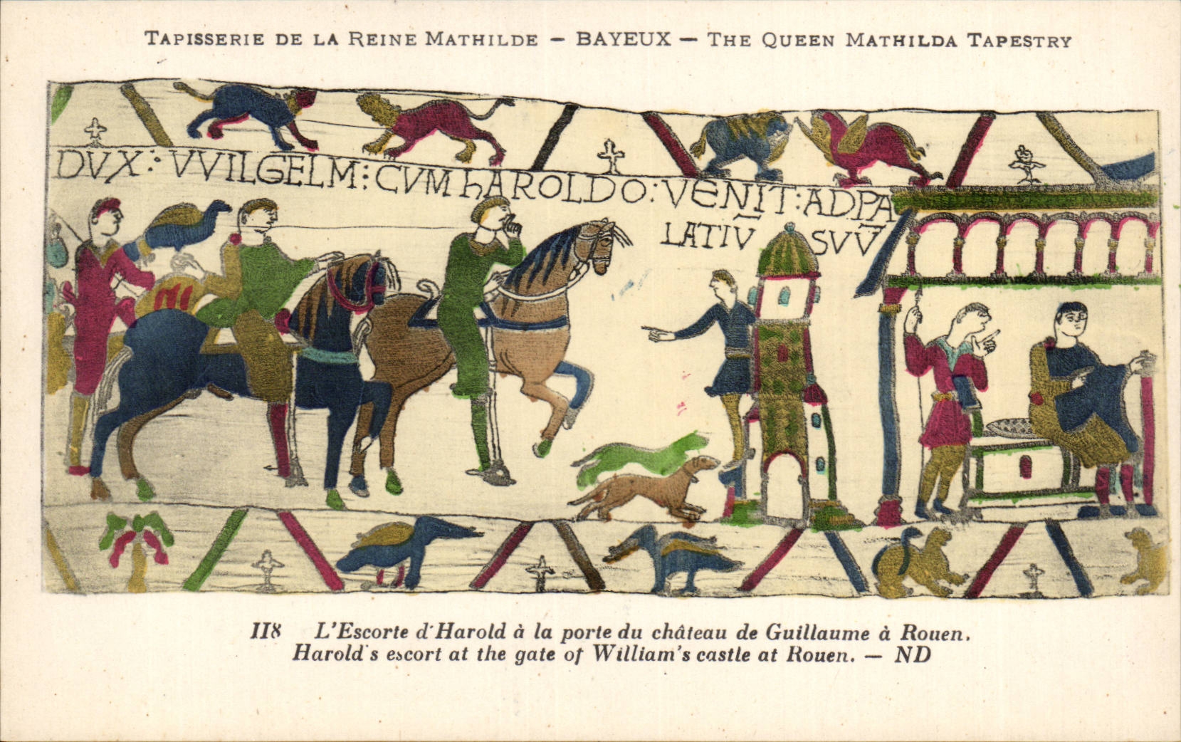 CPA Bayeux Tapisserie de la Reine Mathilde L'escorte d'aHarold a la porte du chateau de Guillaume a Rouen