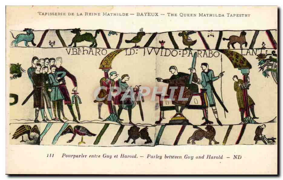 Tapisserie de la Reine Mathilde — Bayeux — The Queen Mathilda Tapestry — scène de parley entre Guy et Harold