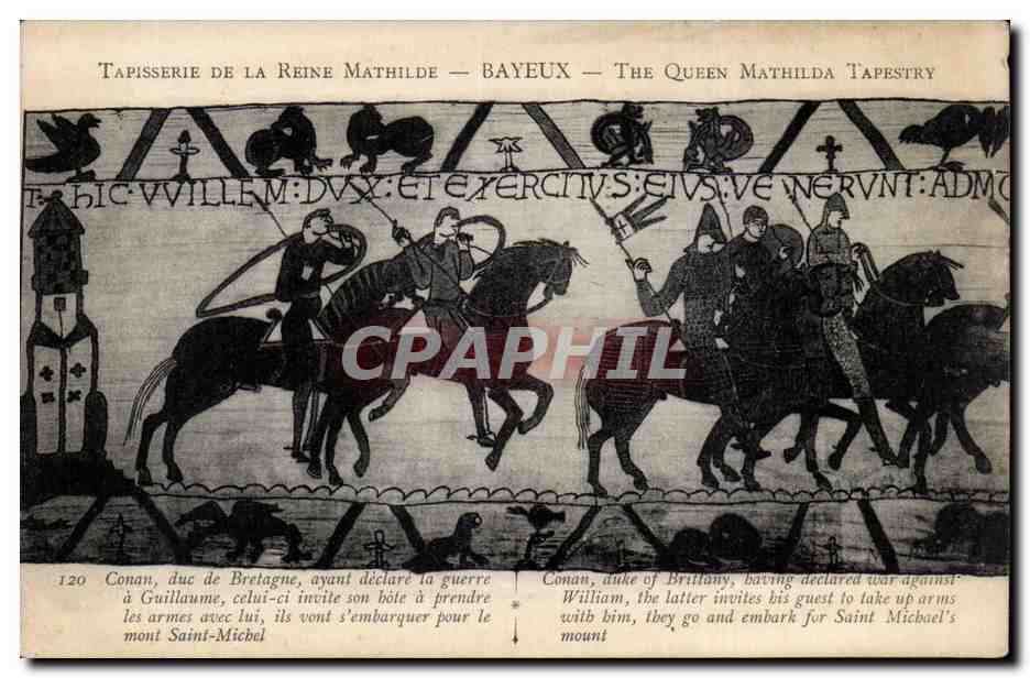 CPA Bayeux Tapisserie de Reine Mathilde Conan duc de Bretagne ayant declare la guerre a Guillaume