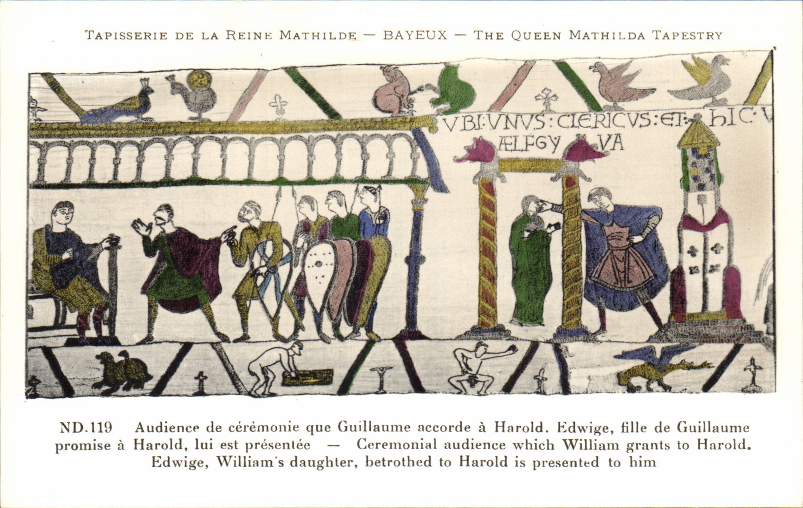 CPA Bayeux Tapisserie de Reine Mathilde Audience de ceremonie que Guillaume accorde a Harold