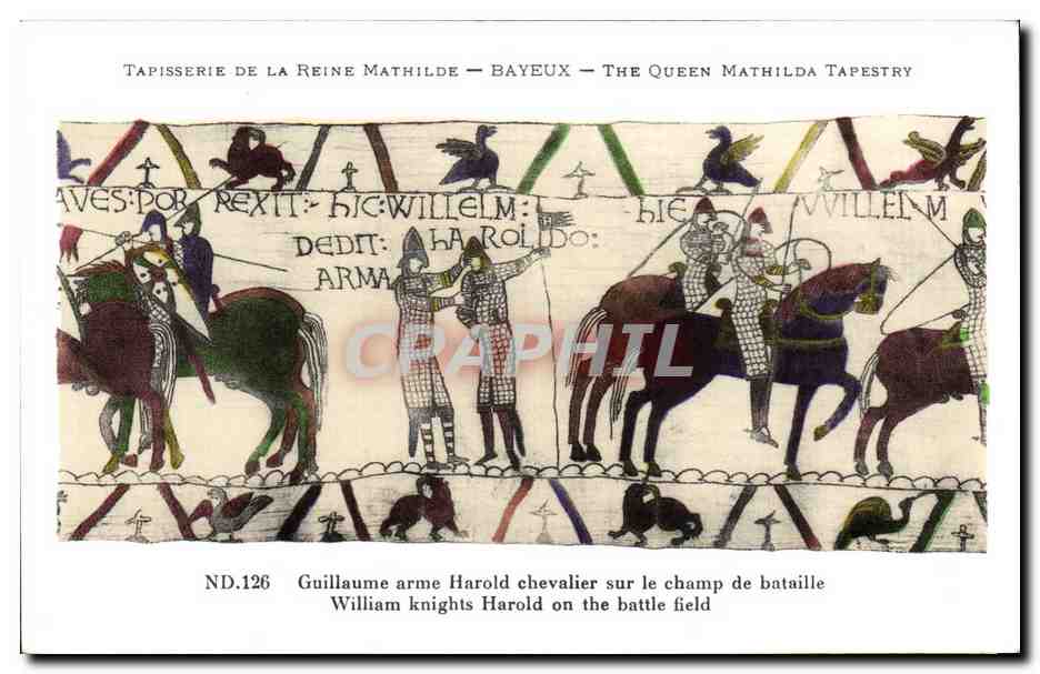 CPA Bayeux Tapisserie de Reine Mathilde Guillaume arme Harold chevalier sur le champ de bataille