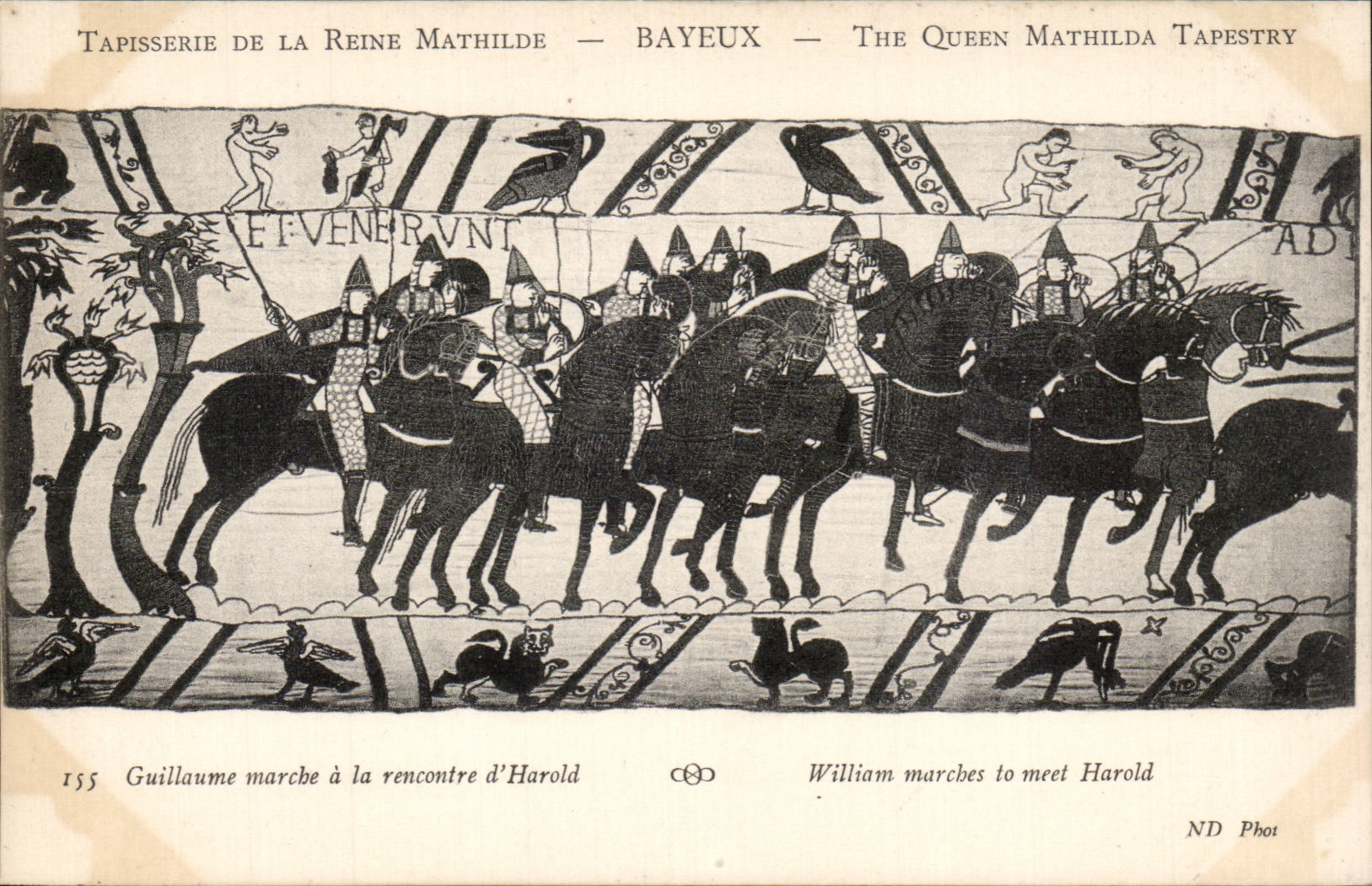 CPA Bayeux Tapisserie de la reine Mathilde Guillaume marche a la rencontre d'Harold
