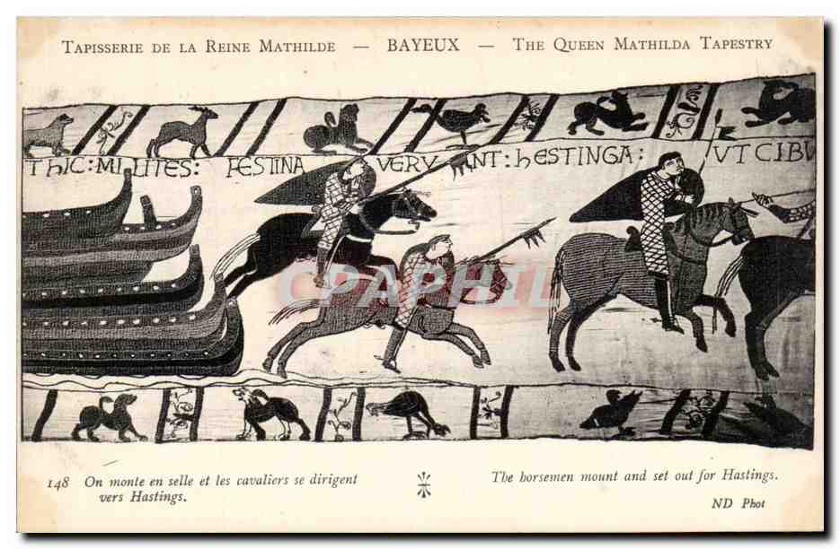CPA Bayeux Tapisserie de la reine Mathilde On monte en selle et les cavaliers se dirigent vers Hastings