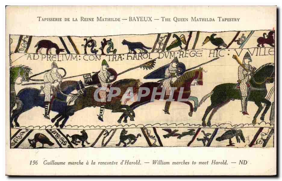 Tapisserie de la Reine Mathilde — Bayeux — The Queen Mathilda Tapestry — scène 156 : Guillaume marche à la rencontre d'Harold