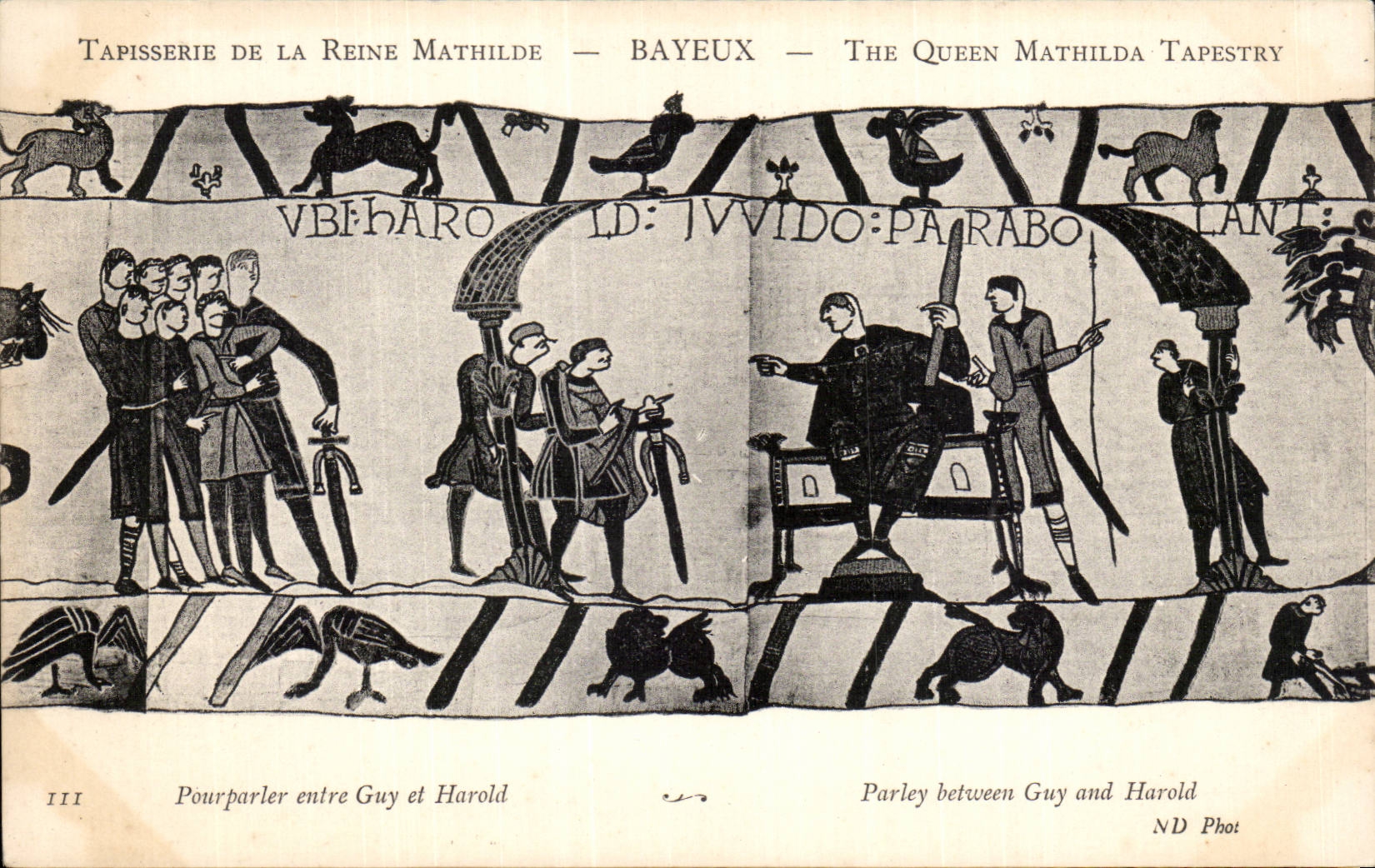 CPA Bayeux Tapisserie de la Reine Mathilde Pourparler entre Guy et Harold