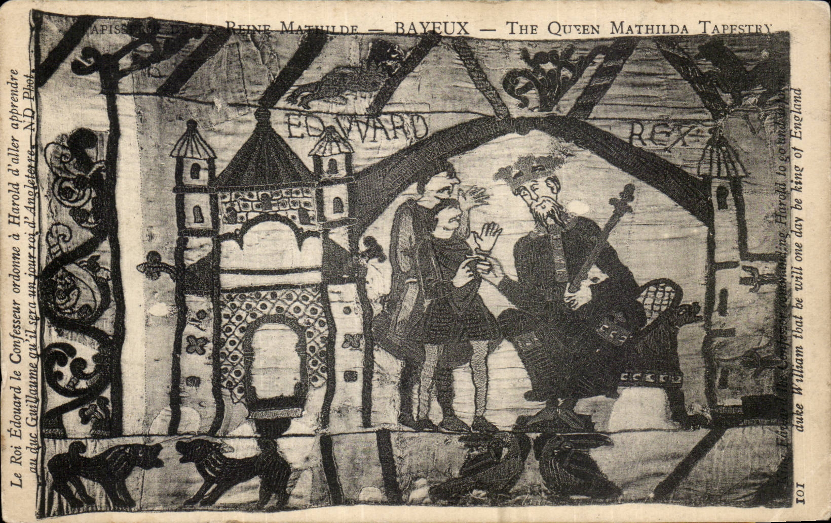CPA Bayeux Tapisserie de la Reine Mathilde Le roi Edouard le Confesseur ordonne a Harold d'aller apprendre au duc