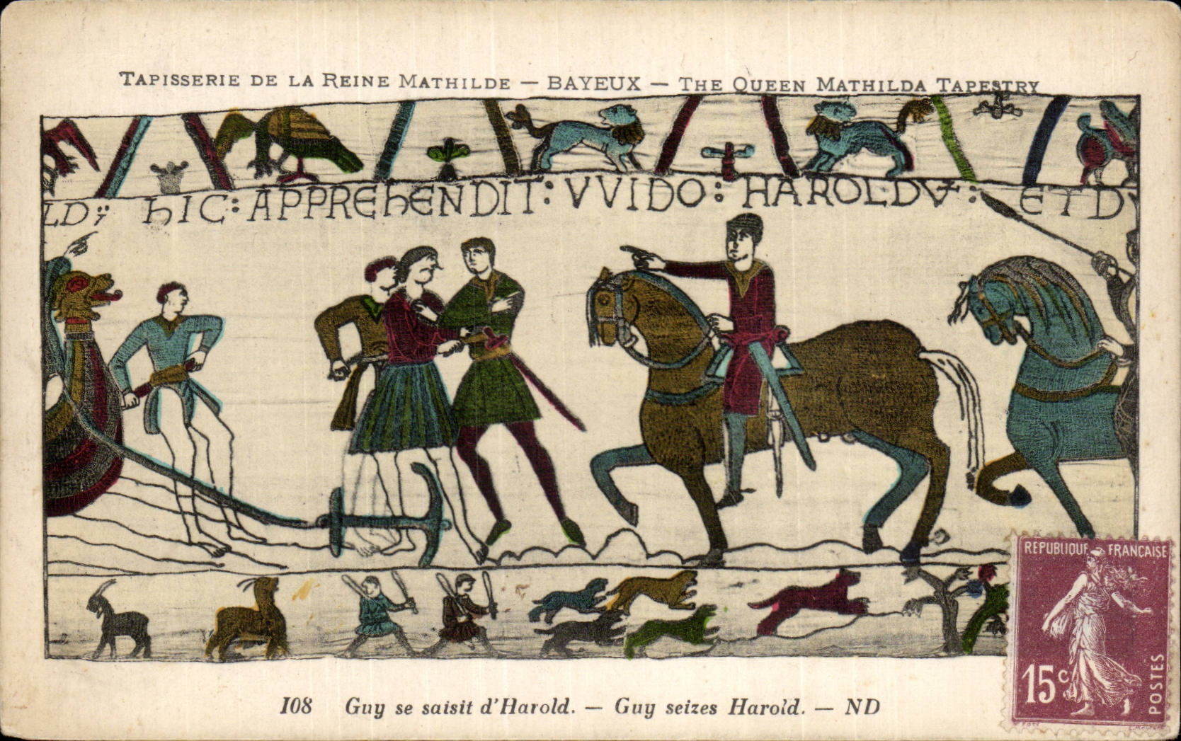 CPA Bayeux Tapisserie de la Reine Mathilde Guy se saisist d'Harold 