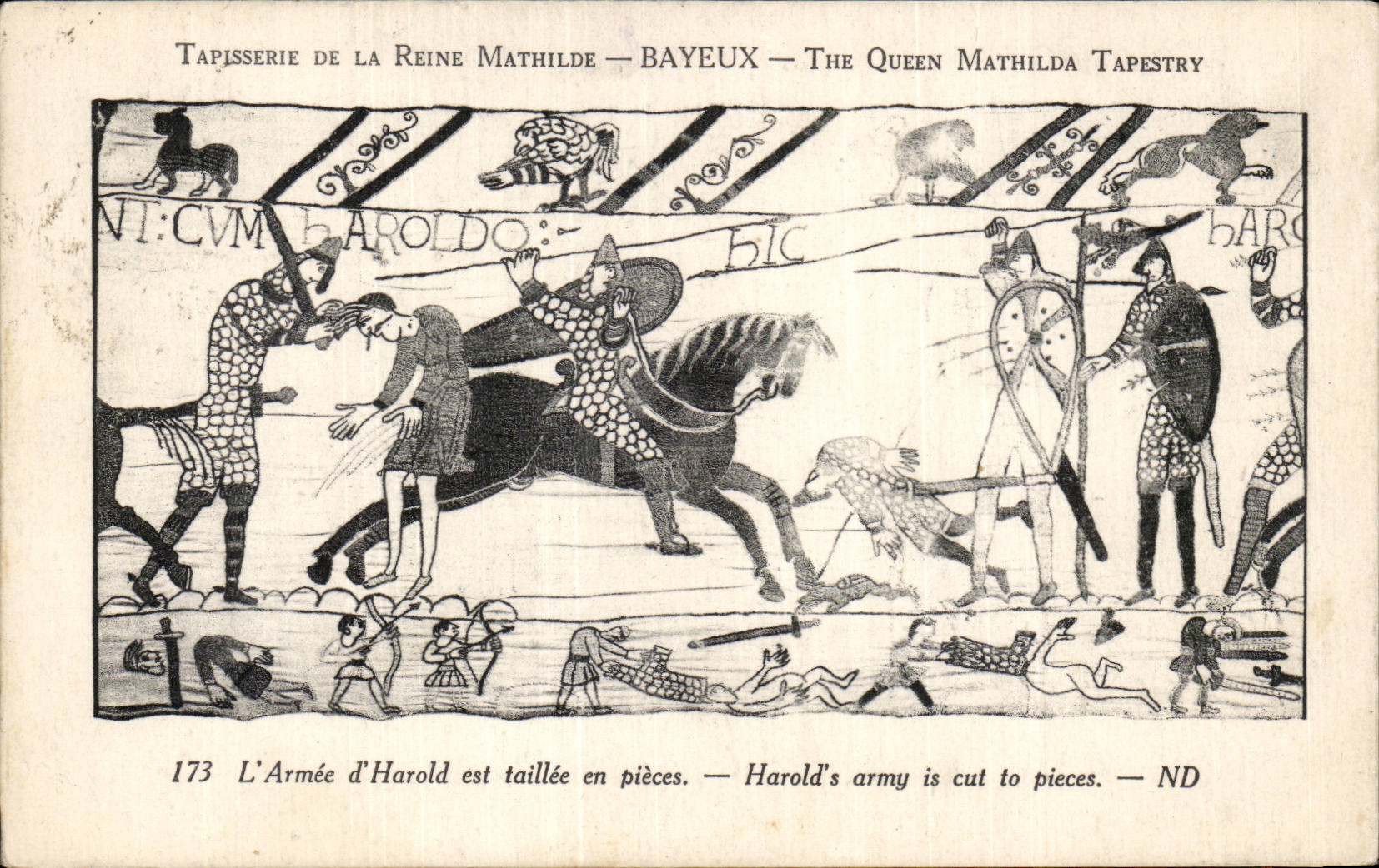CPA Bayeux Tapisserie de la Reine Mathilde L'armee d'Harold est taillee en pieces